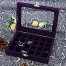 Jewelry Box 20x15 x 4.5cm Jewelry Tray Holder Storage Jewelry Organizer 24 Grids Ring Ear Studs Jewelry Box(Rose Red)