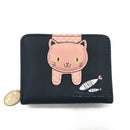 Women Cute Cat Wallet Small Zipper Girl Wallet Coin Purse(Black)