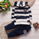 Spring Baby Boys Hoodies Striped Tops + Pants Sport Suit, Size:110cm(Navy)