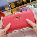 Women Long Wallet Zipper Phone Bag Korean Bow Multi-card Purse(Light Blue)