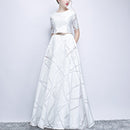 Short Sleeved Long Slim Slimming Elegant Banquet Formal Dress, Size:L(White)