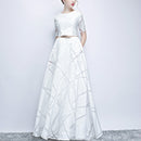 Short Sleeved Long Slim Slimming Elegant Banquet Formal Dress, Size:L(White)