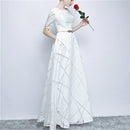 Short Sleeved Long Slim Slimming Elegant Banquet Formal Dress, Size:L(White)