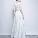 Short Sleeved Long Slim Slimming Elegant Banquet Formal Dress, Size:L(White)