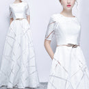 Short Sleeved Long Slim Slimming Elegant Banquet Formal Dress, Size:L(White)