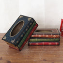 Retro Hand Drawn Book Style Tissue Box Case(Blue)