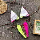 2 PCS Triangle Leopard Bikinis Neon Sexy Swimwear String Push Up Bikini Set, Size:M(Green)