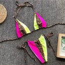 2 PCS Triangle Leopard Bikinis Neon Sexy Swimwear String Push Up Bikini Set, Size:L(Green)
