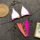 2 PCS Triangle Leopard Bikinis Neon Sexy Swimwear String Push Up Bikini Set, Size:L(Orange)