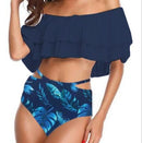 Sexy High Waist Swimsuit Women Ruffle Off Shoulder Bikinis, Size:M(Black)
