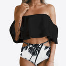 Sexy High Waist Swimsuit Women Ruffle Off Shoulder Bikinis, Size:M(Pink)