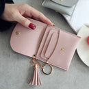 Fashion Women Wallet Short Leather Mini Casual ID Card Holders Bags Ladies Coin Clutch Tassel Bag(Dark Pink)