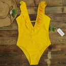 2 PCS Sexy Solid One Piece Swimsuits Bandage Backless Rufflef for Women, Size:M(Yellow)