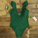 2 PCS Sexy Solid One Piece Swimsuits Bandage Backless Rufflef for Women, Size:XL(Yellow)