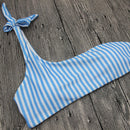 One Shoulder Bikini Bandage Striped Swimwear Women Lace Up Tied String Sexy Bikinis Set(M)