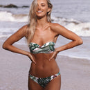 2 PCS Sexy Women Bandage Push Up Strap Print Thong Bikini Set Beachwear, Size:S(Green)