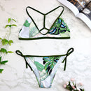 2 PCS Sexy Women Bandage Push Up Strap Print Thong Bikini Set Beachwear, Size:S(Green)