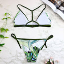 2 PCS Sexy Women Bandage Push Up Strap Print Thong Bikini Set Beachwear, Size:S(Green)