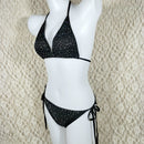 Sexy Ladies Diamond Crystal Bikini Set Push-Up Bandage Adjustment Swimwear, Size:One Size(Black)