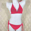 Sexy Ladies Diamond Crystal Bikini Set Push-Up Bandage Adjustment Swimwear, Size:One Size(Rose Red)