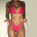 Sexy Ladies Diamond Crystal Bikini Set Push-Up Bandage Adjustment Swimwear, Size:One Size(Rose Red)