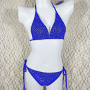 Sexy Ladies Diamond Crystal Bikini Set Push-Up Bandage Adjustment Swimwear, Size:One Size(blue)