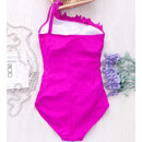 Sexy Women Solid Swimwear One Shoulder Halter One Piece Retro Beach Suits, Size:M(Black)