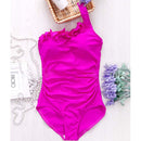 Sexy Women Solid Swimwear One Shoulder Halter One Piece Retro Beach Suits, Size:M(Red)