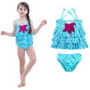 Baby Girl Mermaid Ruffle Floral Beach Swimwear Bikini Set, Size:120(blue)