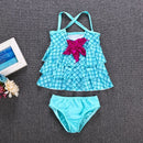 Baby Girl Mermaid Ruffle Floral Beach Swimwear Bikini Set, Size:120(blue)