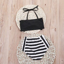 Cute Baby Girl Bikini Striped Triangle Bow Bathing Suit Proud Princess Beachwear, Size:70(Black)