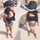 Cute Baby Girl Bikini Striped Triangle Bow Bathing Suit Proud Princess Beachwear, Size:100(Black)