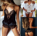 3 PCS Lace Hanging Neck Coveralls Deep V Exposed Cream Color Erotic Lingerie, Size:L(White)