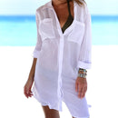 2 PCS Beach Cover Up Robe Pocket Swimsuit Cover Up Sarong Beach Shirt Tops Bathing Suit Women Beachwear Pareo Tunic, Size:One Size(White)