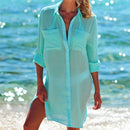 2 PCS Beach Cover Up Robe Pocket Swimsuit Cover Up Sarong Beach Shirt Tops Bathing Suit Women Beachwear Pareo Tunic, Size:One Size(Light Green)