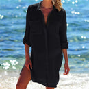 2 PCS Beach Cover Up Robe Pocket Swimsuit Cover Up Sarong Beach Shirt Tops Bathing Suit Women Beachwear Pareo Tunic, Size:One Size(Black)