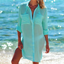 2 PCS Beach Cover Up Robe Pocket Swimsuit Cover Up Sarong Beach Shirt Tops Bathing Suit Women Beachwear Pareo Tunic, Size:One Size(Black)