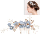 Fashion Flower Hair Combs Headdress Prom Bridal Wedding Hair Accessories Gold Leaves Hair Jewelry Hair Pins(Blue big size)
