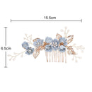 Fashion Flower Hair Combs Headdress Prom Bridal Wedding Hair Accessories Gold Leaves Hair Jewelry Hair Pins(Blue big size)