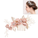 Fashion Flower Hair Combs Headdress Prom Bridal Wedding Hair Accessories Gold Leaves Hair Jewelry Hair Pins(Pink big Size)