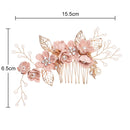 Fashion Flower Hair Combs Headdress Prom Bridal Wedding Hair Accessories Gold Leaves Hair Jewelry Hair Pins(Pink big Size)
