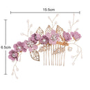 Fashion Flower Hair Combs Headdress Prom Bridal Wedding Hair Accessories Gold Leaves Hair Jewelry Hair Pins(Purple big size)