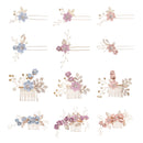 Fashion Flower Hair Combs Headdress Prom Bridal Wedding Hair Accessories Gold Leaves Hair Jewelry Hair Pins(Purple big size)