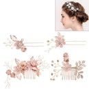 Fashion Flower Hair Combs Headdress Prom Bridal Wedding Hair Accessories Gold Leaves Hair Jewelry Hair Pins(Pink sets)
