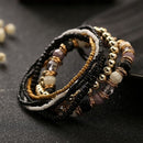 Women Four Seasons Bohemian Multi-layer Beaded Elastic Bracelet(light blue)