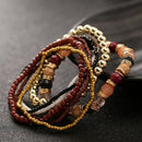 Women Four Seasons Bohemian Multi-layer Beaded Elastic Bracelet(light blue)