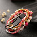 Women Four Seasons Bohemian Multi-layer Beaded Elastic Bracelet(light blue)
