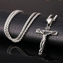 5 PCS Men Vintage Stainless Steel Cross Jesus Pendant Necklace(Flower basket chain-Silver)