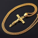 5 PCS Men Vintage Stainless Steel Cross Jesus Pendant Necklace(Flower basket chain-Gold)