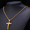 10 PCS Men Vintage Stainless Steel Cross Jesus Pendant Necklace(Cross chain-Silver)
